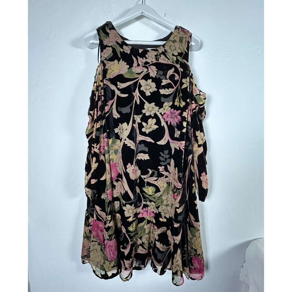 Eliza J Womens Black Velvet Burnout Floral Cold Shoulder Swing Dress 18W Boho